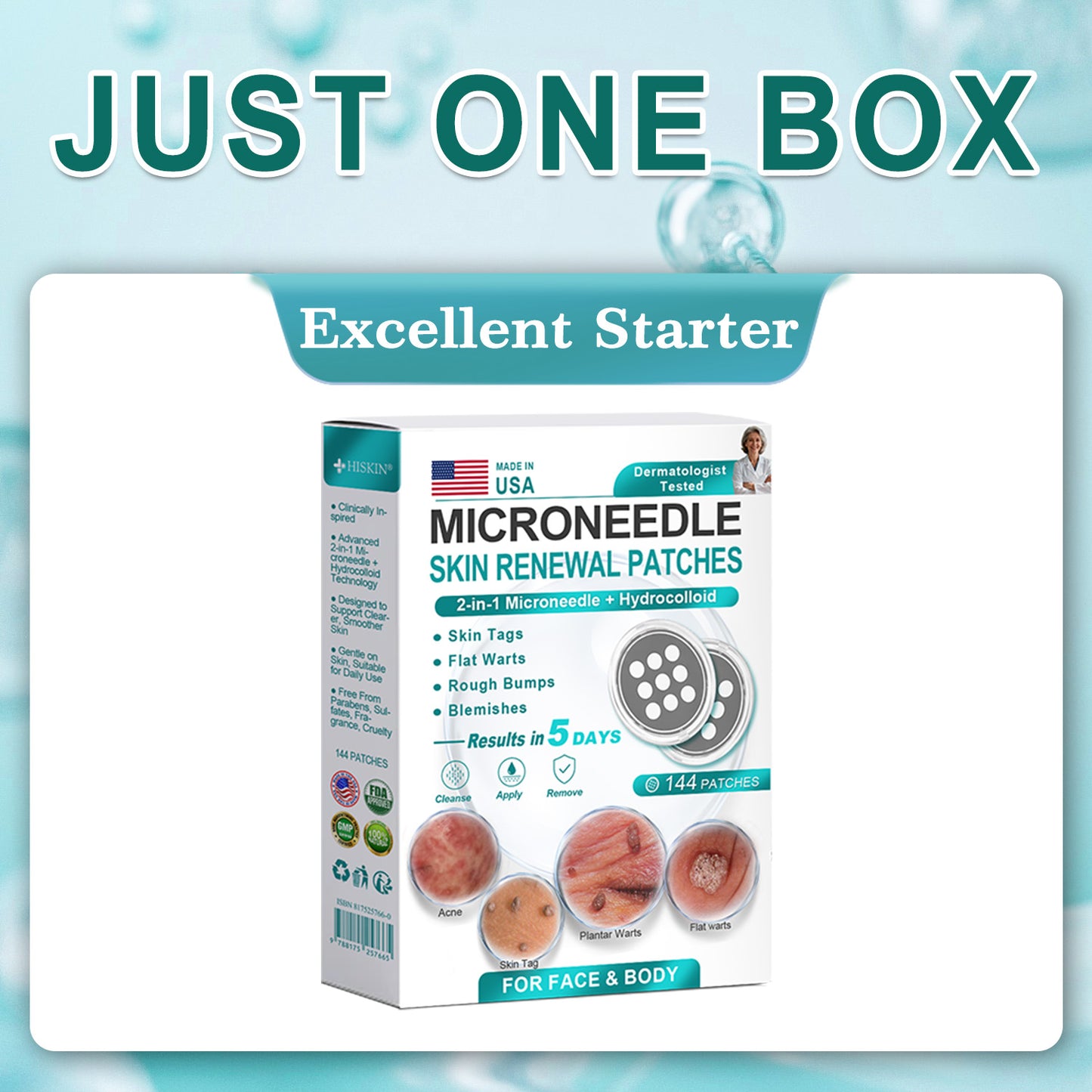 Hiskin ® 2-in-1 Microneedle & Hydrocolloid Patch👨‍⚕️ | Removes raised moles, acne, flat warts, and skin tags | Helps improve wrinkles, scars, and blemishes | Invisible patches for face and body